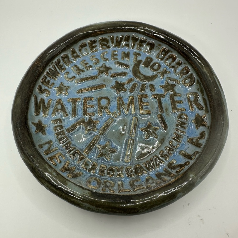 Handmade Blue and Brown Decorative New Orleans Water Meter Plate.